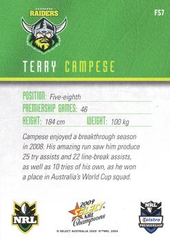 2009 Select NRL Champions - Foiled Signature #FS7 Terry Campese Back